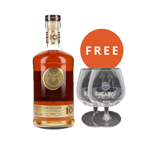 Bacardi Gran Reserva Diez 10YO + 2x Bacardi Snifter Glass