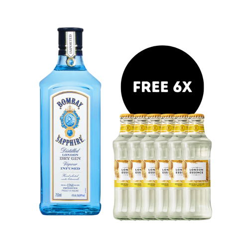 Bombay Sapphire Gin + FREE 6 London Essence Original Indian Tonic
