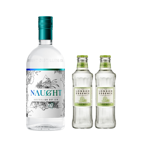 Naught Australian Dry Gin + 2x FREE London Essence Blood Orange and Elderflower