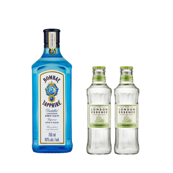 Bombay Sapphire Gin + 2x FREE London Essence Blood Orange and Elderflower