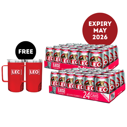 2 cartons of Leo Beer cans 24x320ml + 2 FREE Leo Cooler Mug 710ml