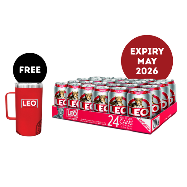 1 carton of Leo Beer cans 24x320ml + 1 FREE Leo Cooler Mug 710ml