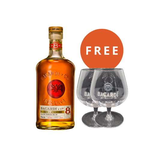 Bacardi Reserva Ocho 8YO + 2x FREE Bacardi Snifter Glass