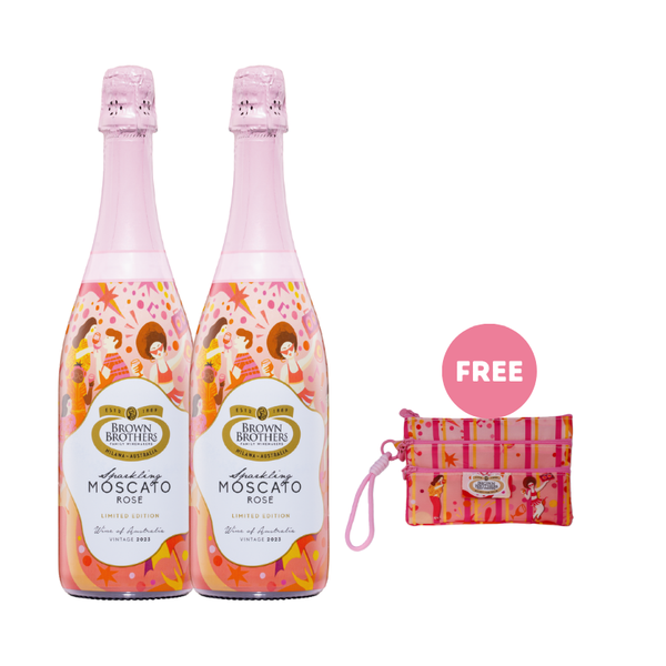 (Bundle of 2) Brown Brothers Moscato Sparkling Rose 750ml + FREE Pink Zipper Pouch