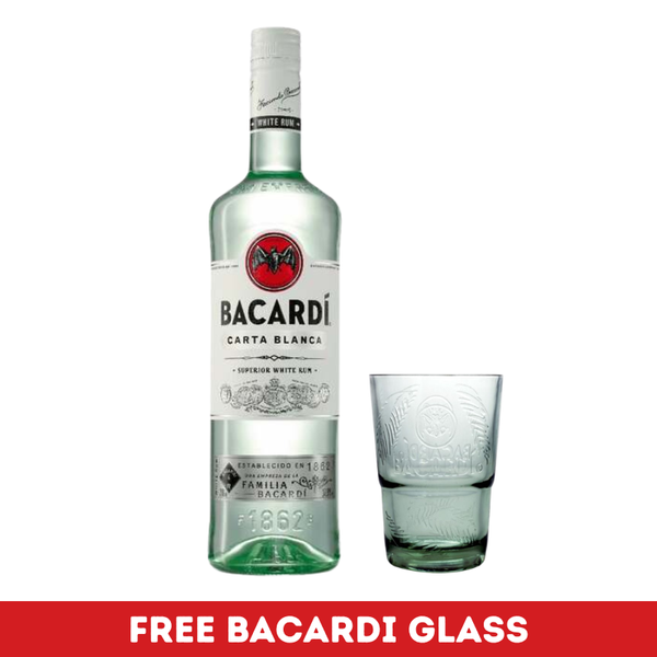 Bacardi Carta Blanca Superior White Rum + FREE BACARDI GLASS