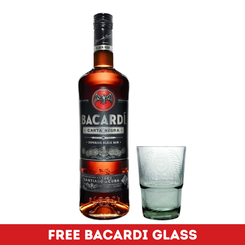 Bacardi Carta Negra Rum + FREE BACARDI GLASS