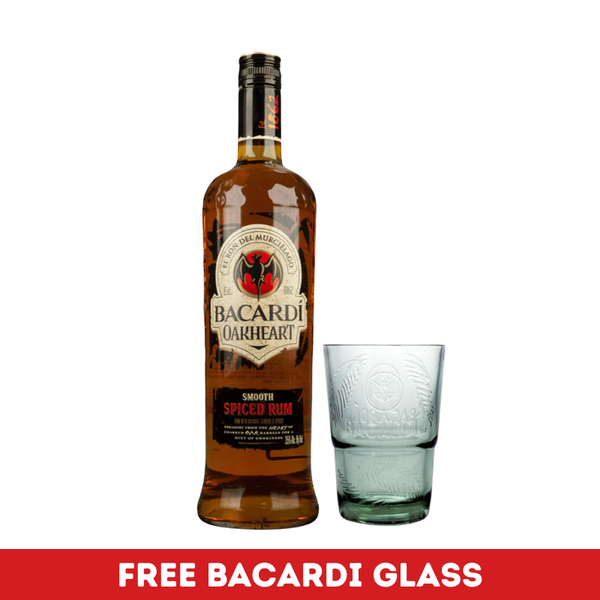Bacardi Oakheart Spiced Rum + FREE BACARDI GLASS