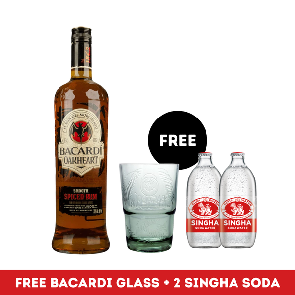Bacardi Oakheart Spiced Rum + FREE Bacardi Glass + FREE 2x SIngha Soda