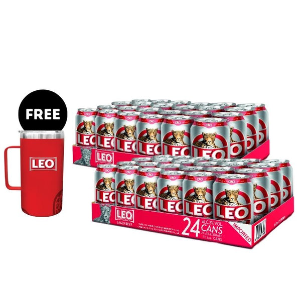 2 cartons of Leo Beer cans 24x320ml + FREE Leo Cooler Mug 710ml (Expiry: JUNE 2026)