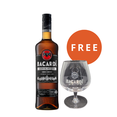 Bacardi Carta Negra Rum + FREE Bacardi Snifter Glass