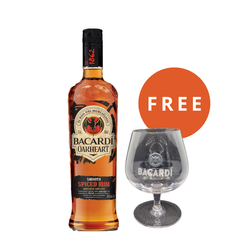 Bacardi Oakheart Spiced Rum + FREE Bacardi Snifter Glass